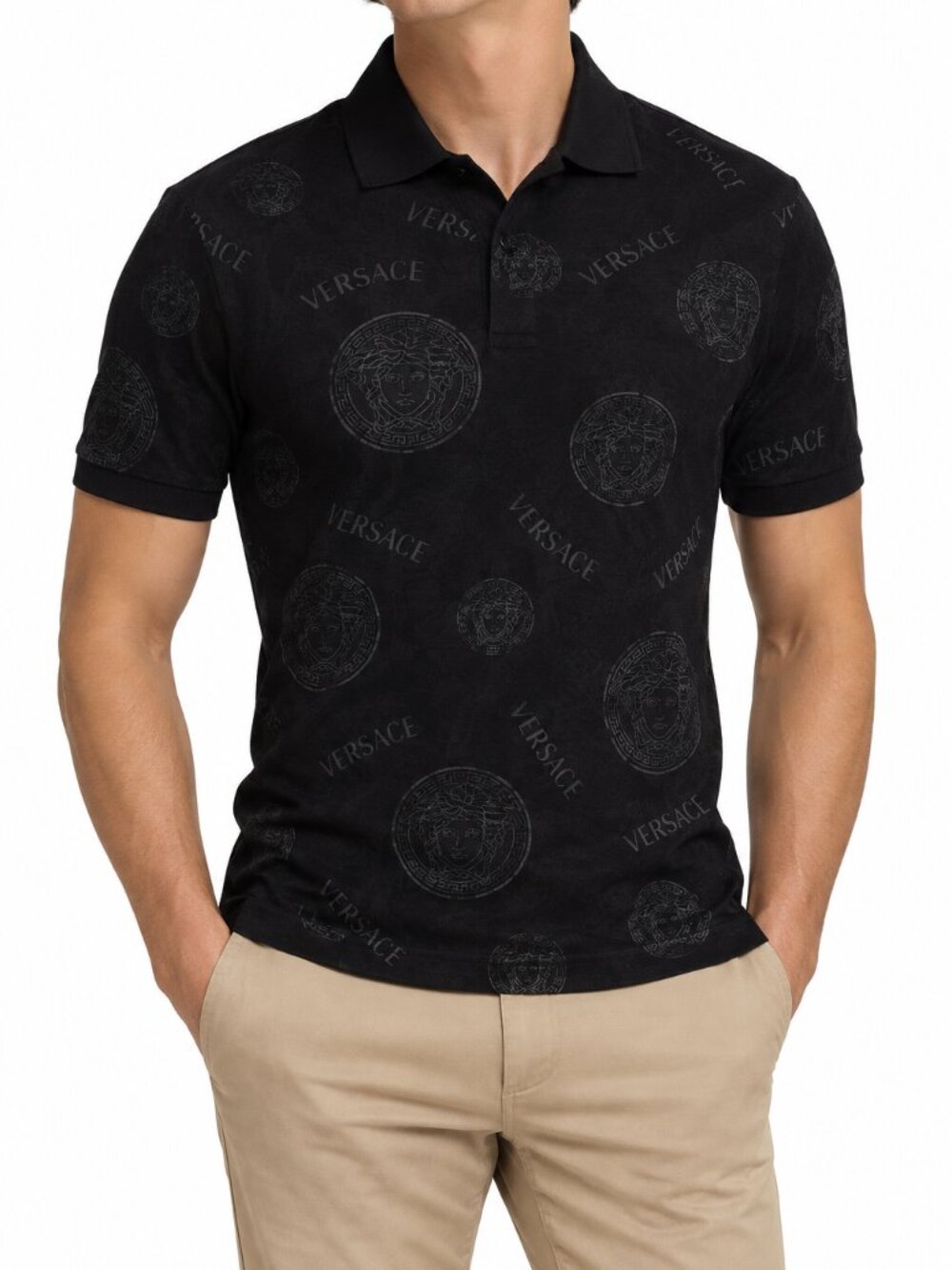 VERSACE Boys’ Medusa Print Polo Shirt – Size Large | Excellent Condition